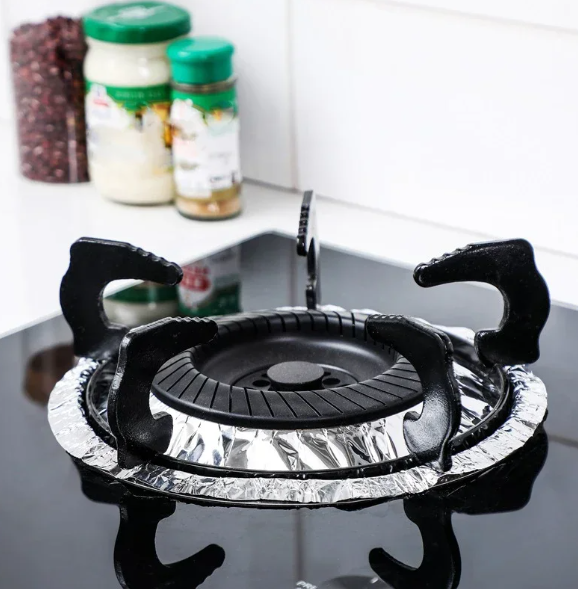 Oil-resistant Round Gas Stove Cleaning Mat Aluminum Foil Kitchen (Pack of 10)